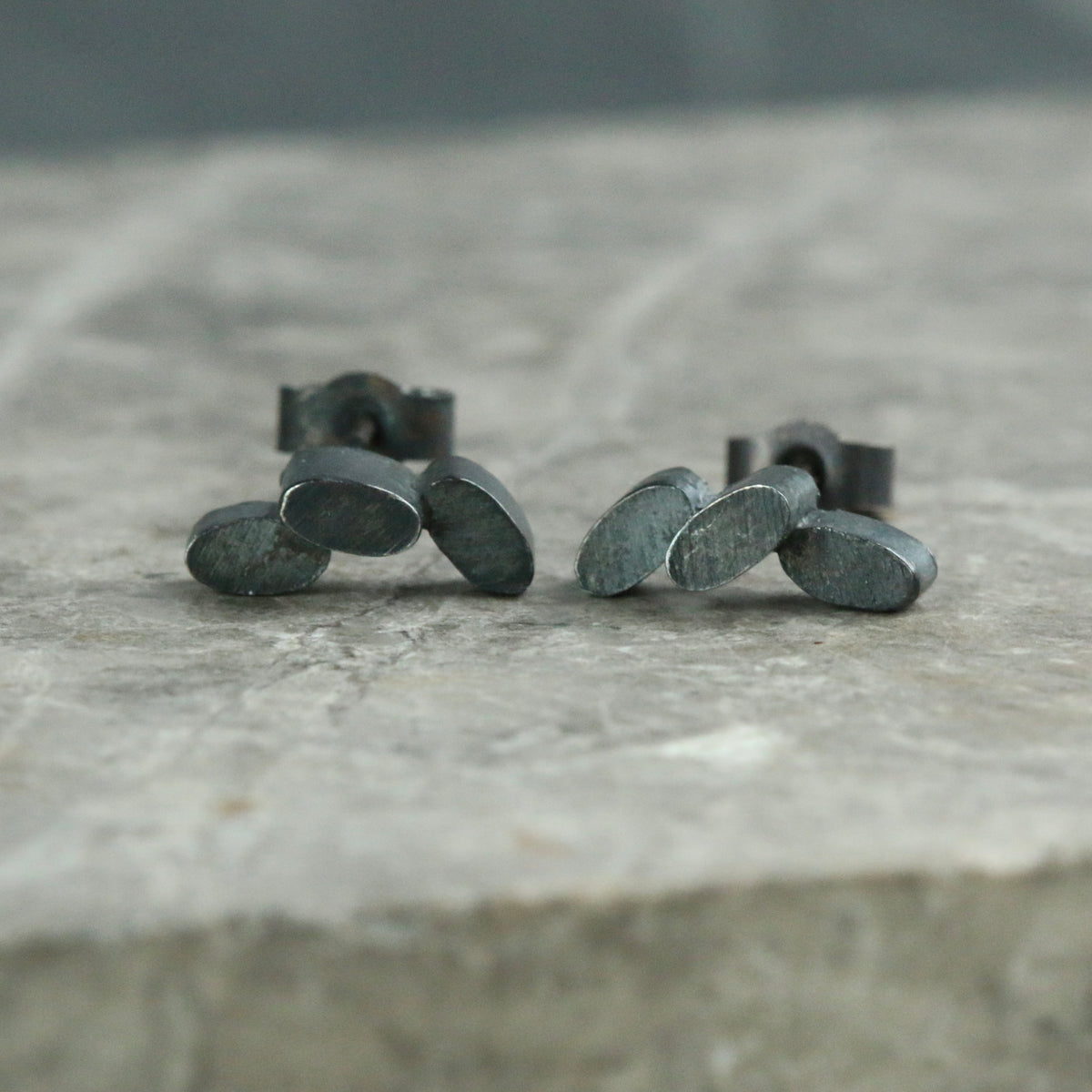 Oxidised Oval Cluster Solid Sterling Silver Stud Earrings