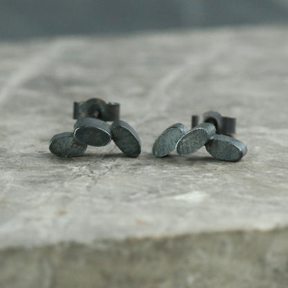 Oxidised Oval Cluster Solid Sterling Silver Stud Earrings