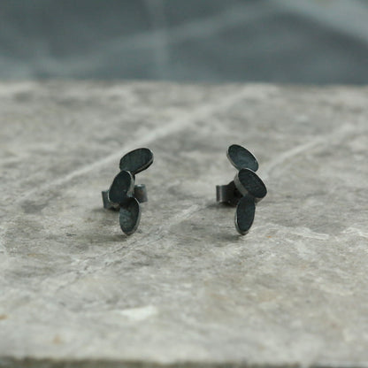 Oxidised Oval Cluster Solid Sterling Silver Stud Earrings