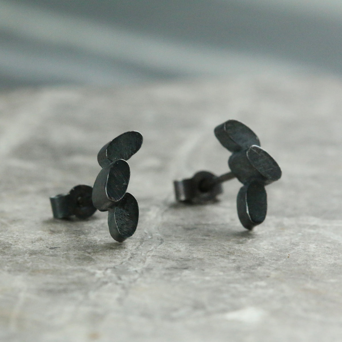 Oxidised Oval Cluster Solid Sterling Silver Stud Earrings