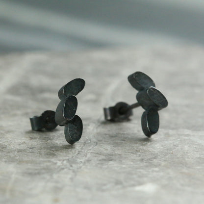 Oxidised Oval Cluster Solid Sterling Silver Stud Earrings