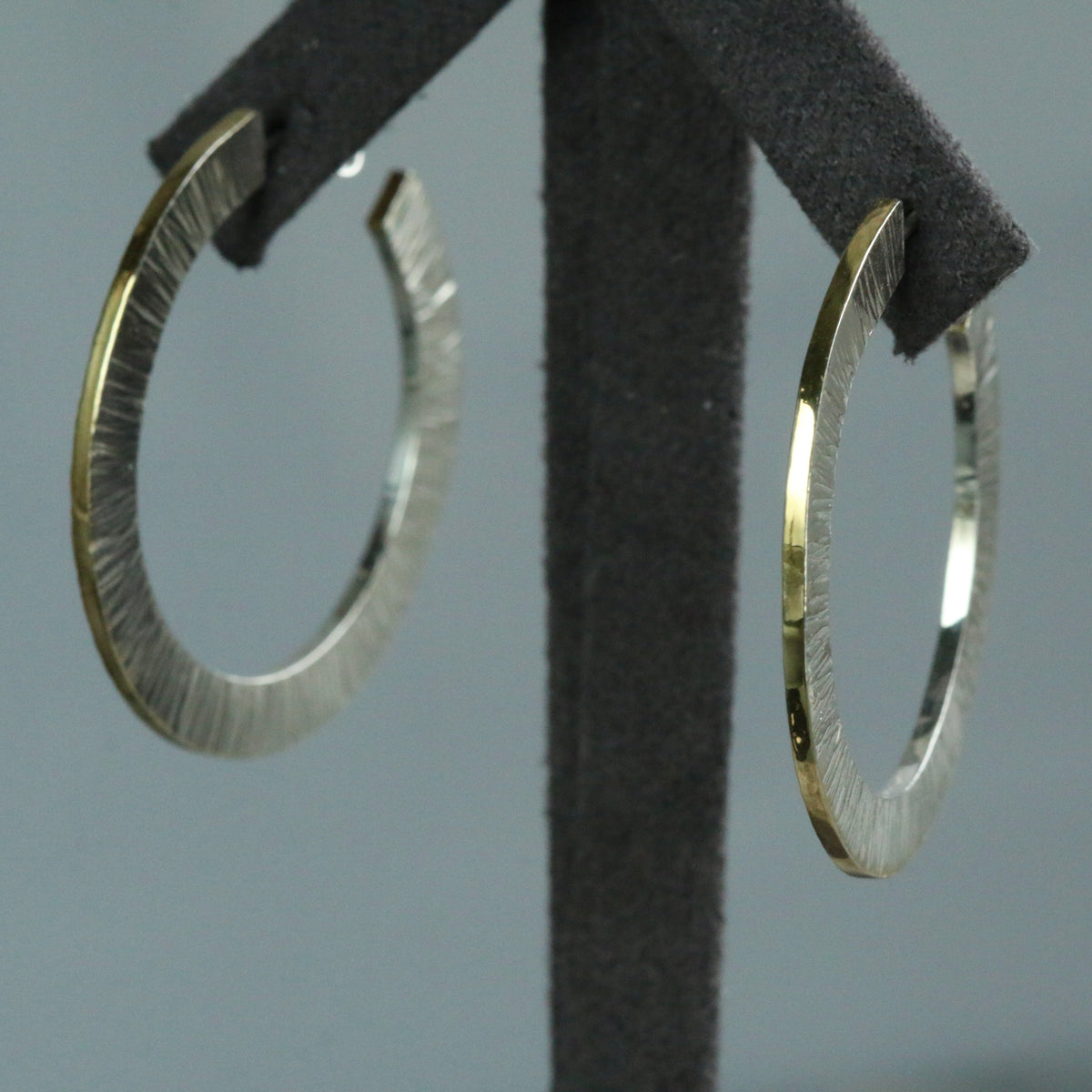 Linear Hoop Silver & Gold Plated Earrings