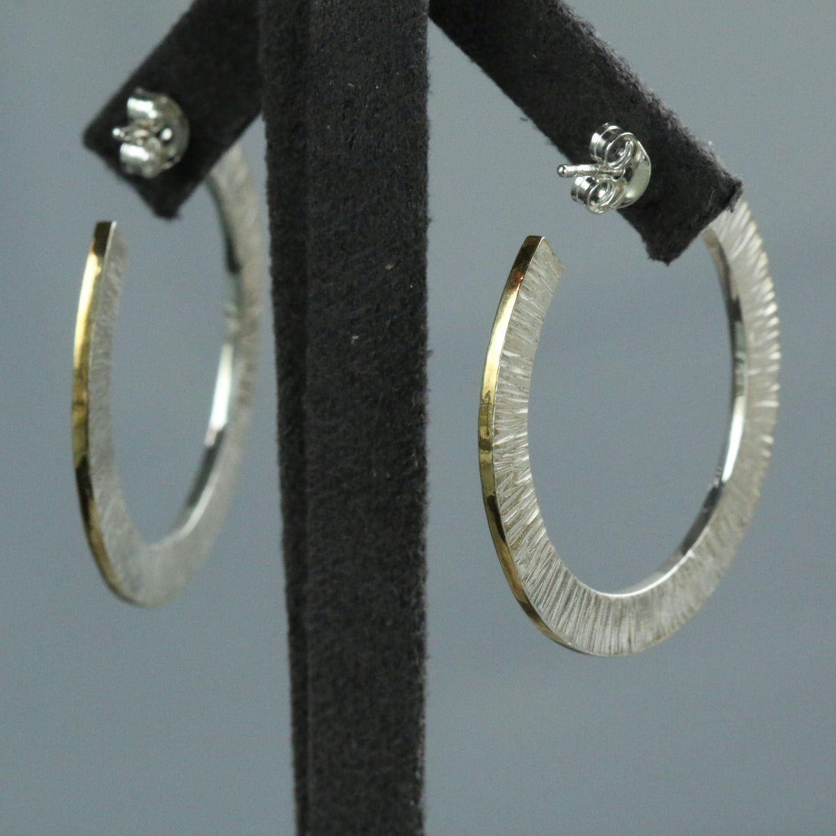 Linear Hoop Silver & Gold Plated Earrings