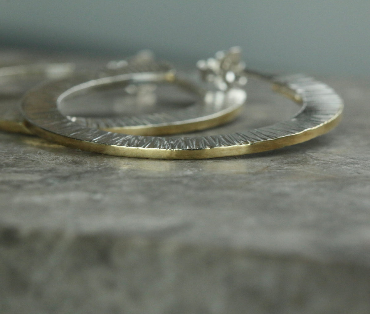 Linear Hoop Silver & Gold Plated Earrings