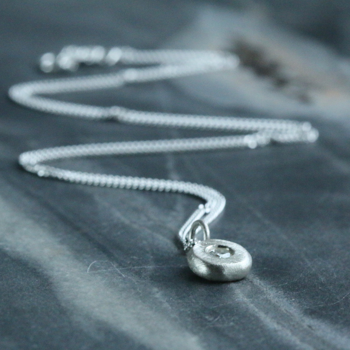 3.2mm Lab Diamond Solid Sterling Silver Pebble Pendant Necklace