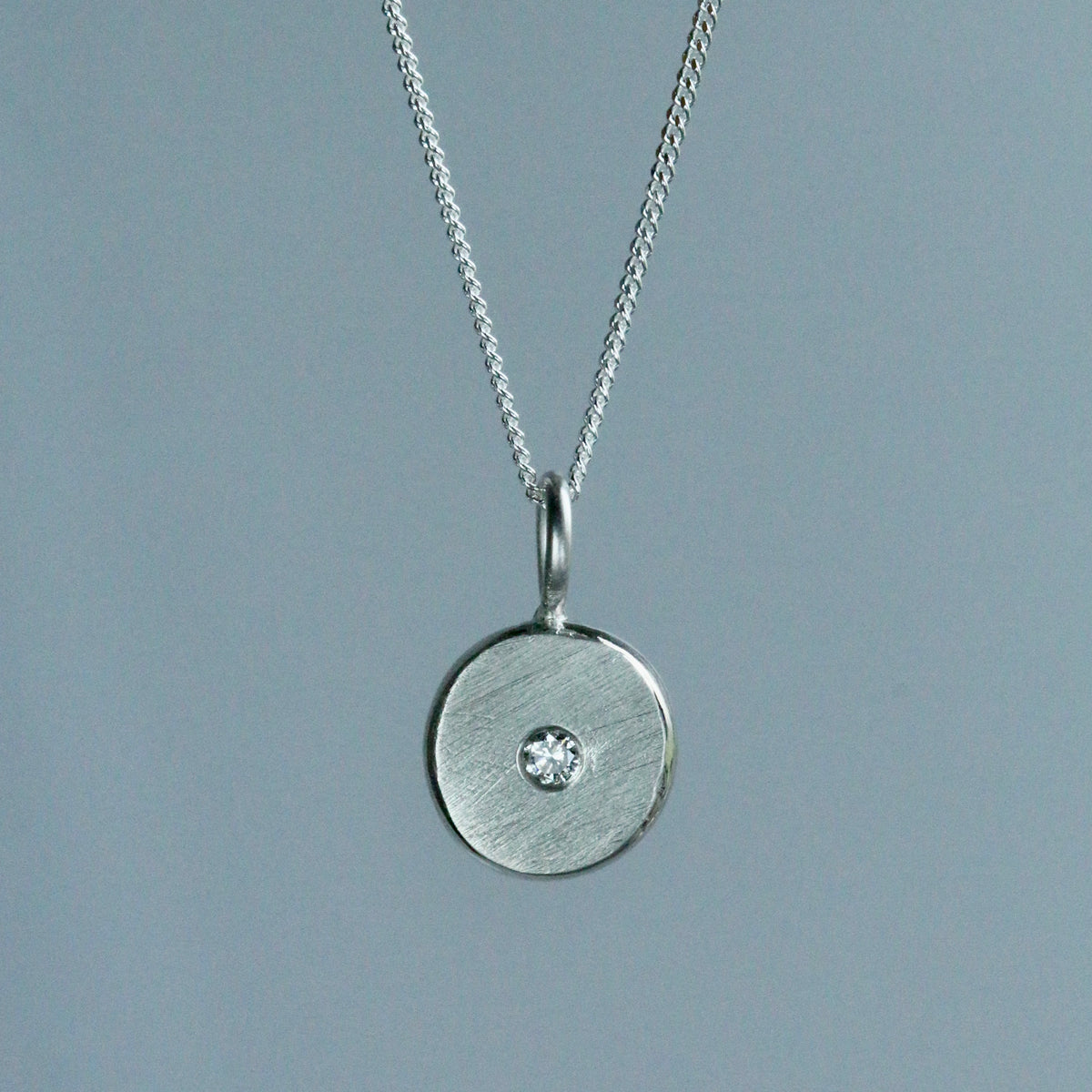 2mm Lab Diamond Solid Sterling Silver Pebble Pendant Necklace