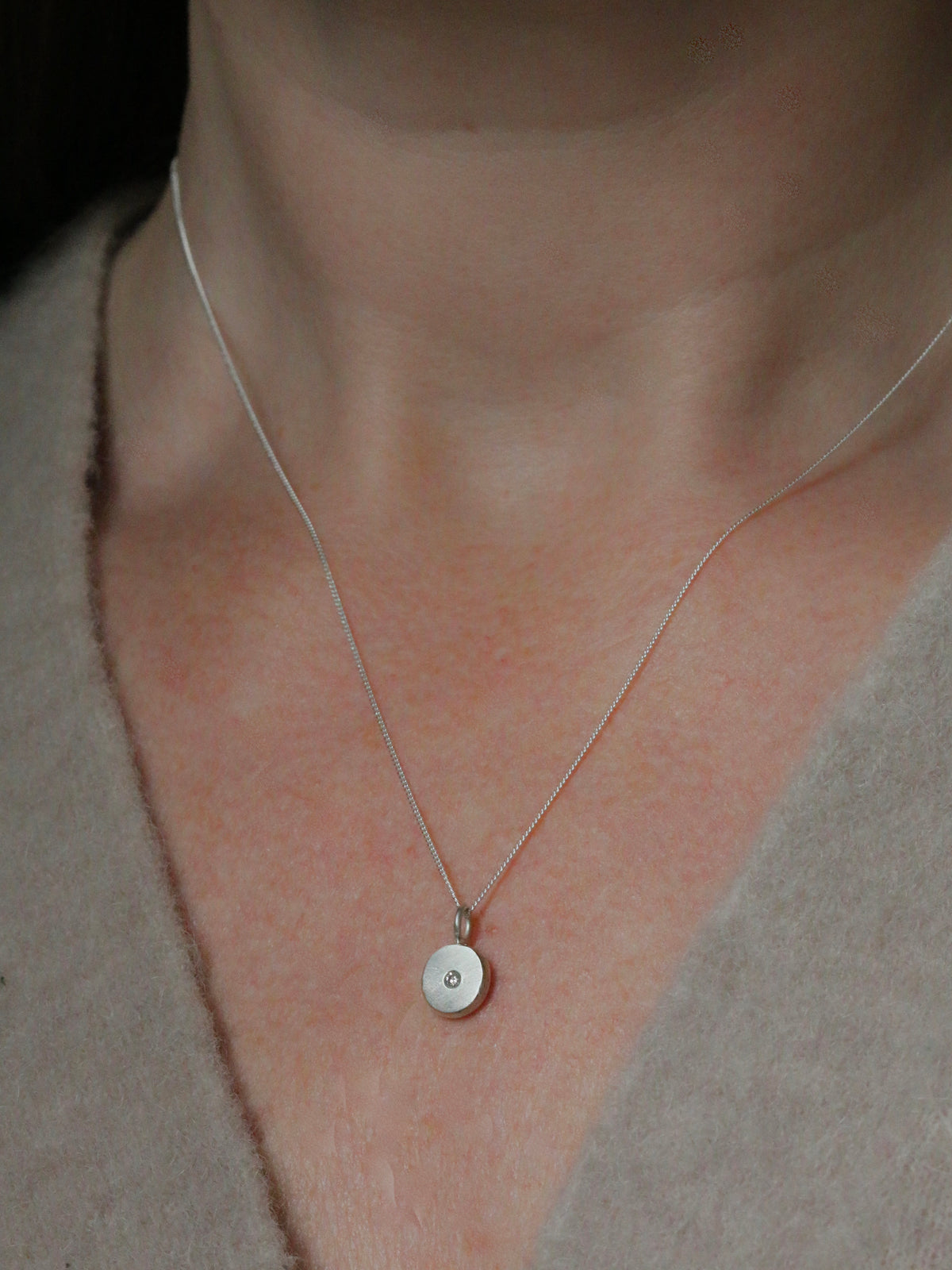 2mm Lab Diamond Solid Sterling Silver Pebble Pendant Necklace