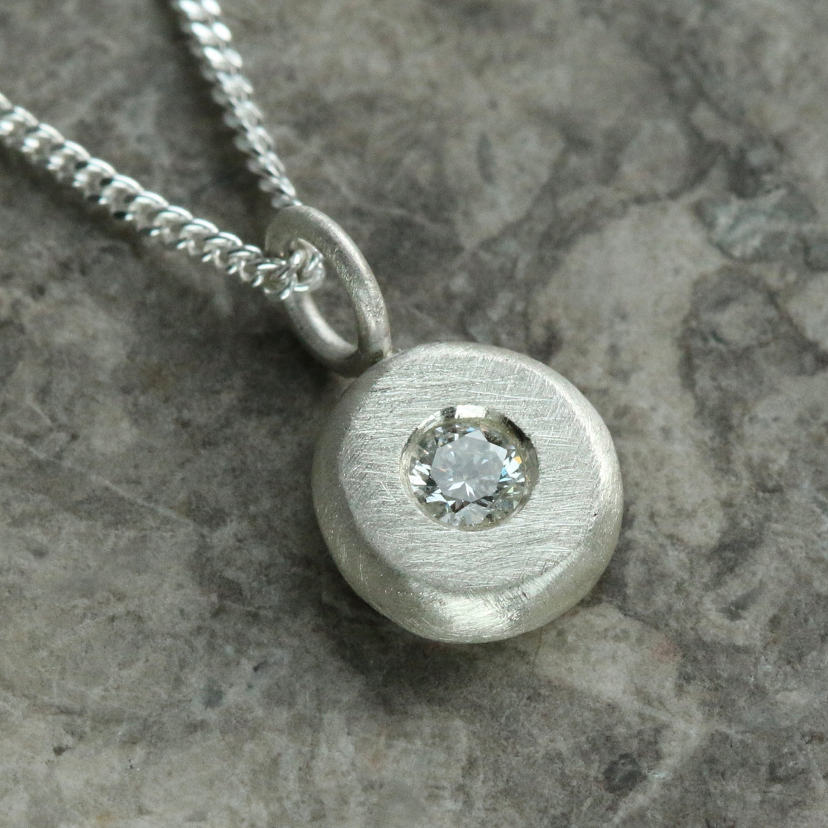 3.2mm Lab Diamond Solid Sterling Silver Pebble Pendant Necklace