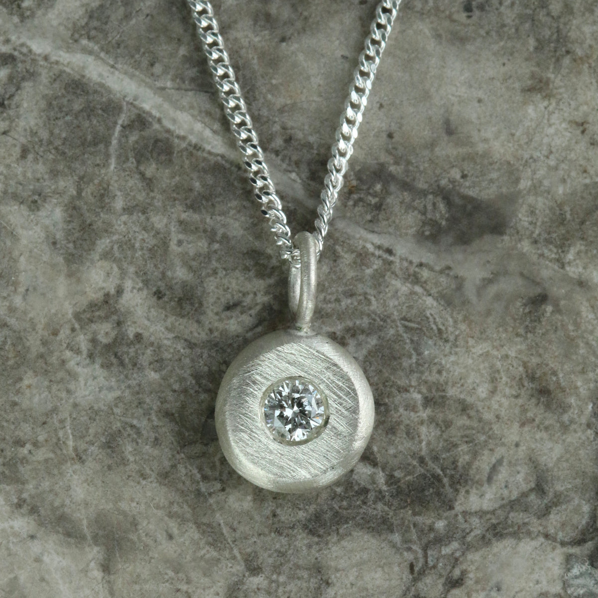 3.2mm Lab Diamond Solid Sterling Silver Pebble Pendant Necklace
