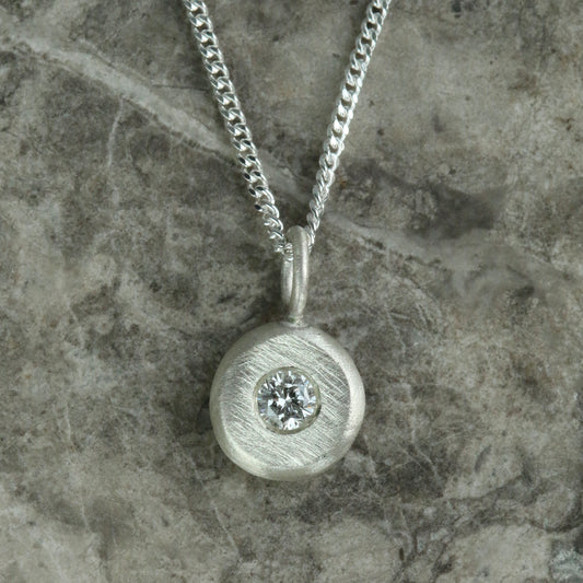 3.2mm Lab Diamond Solid Sterling Silver Pebble Pendant Necklace