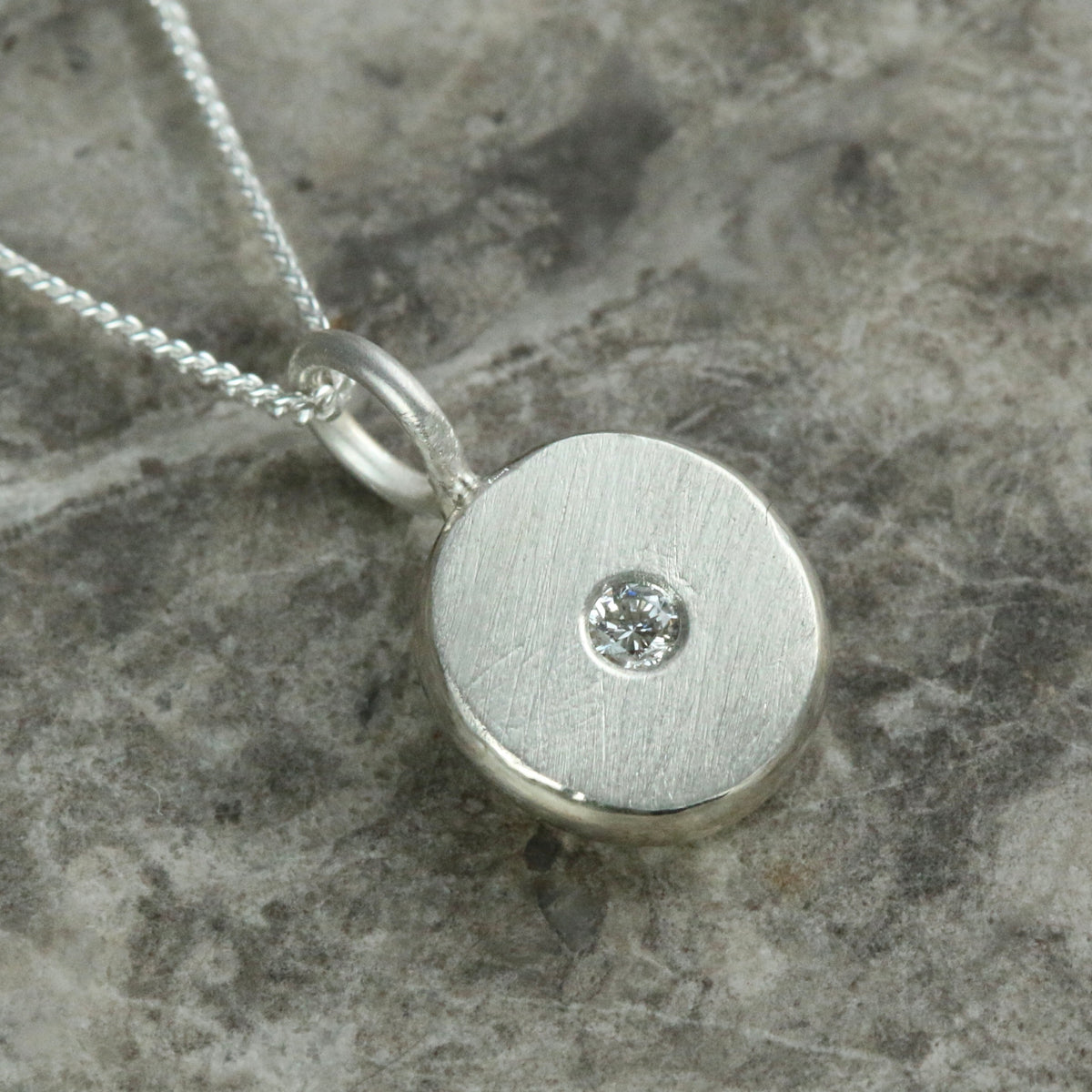 2mm Lab Diamond Solid Sterling Silver Pebble Pendant Necklace