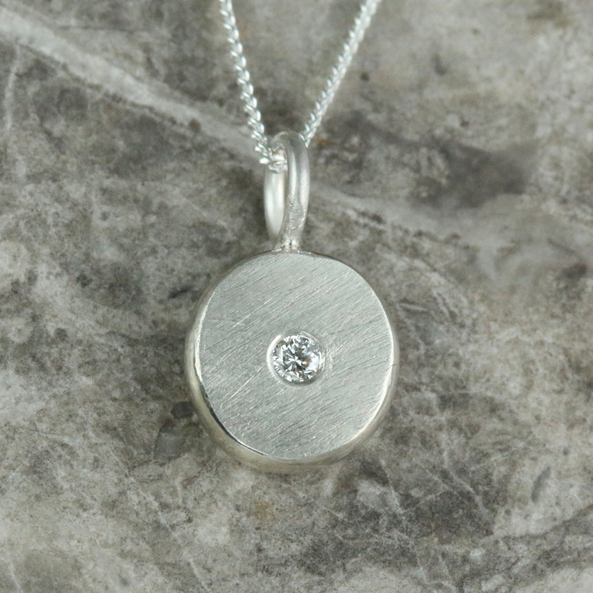 2mm Lab Diamond Solid Sterling Silver Pebble Pendant Necklace