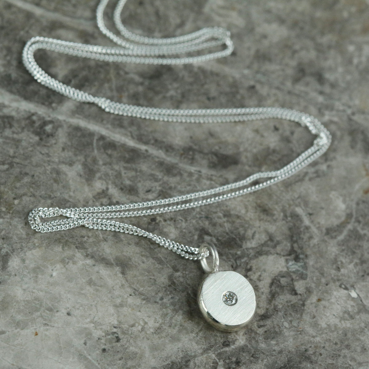 2mm Lab Diamond Solid Sterling Silver Pebble Pendant Necklace