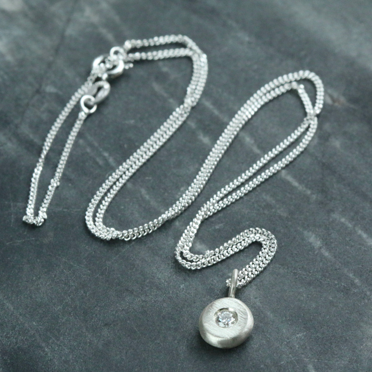3.2mm Lab Diamond Solid Sterling Silver Pebble Pendant Necklace