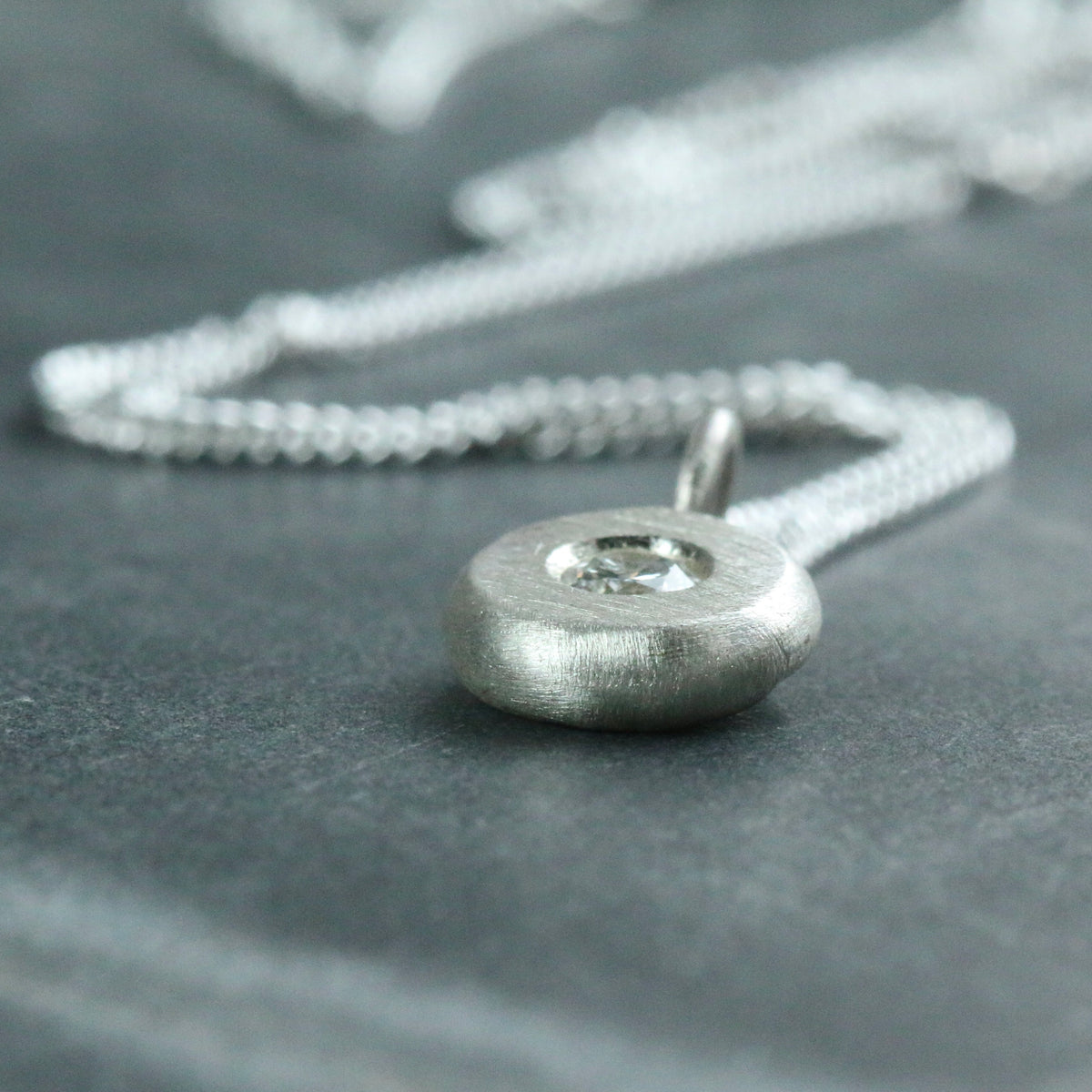 3.2mm Lab Diamond Solid Sterling Silver Pebble Pendant Necklace