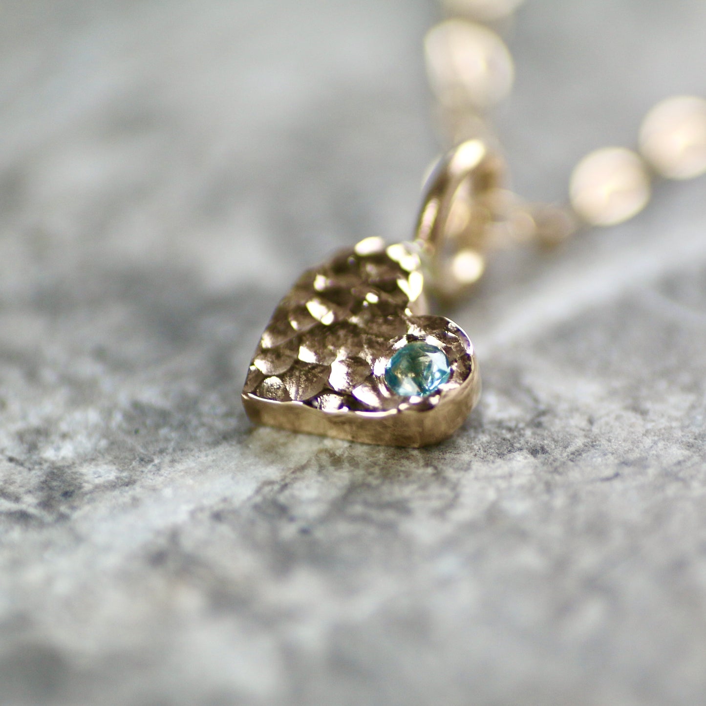 Aquamarine Textured Solid 9ct Yellow Gold Heart Pendant Necklace