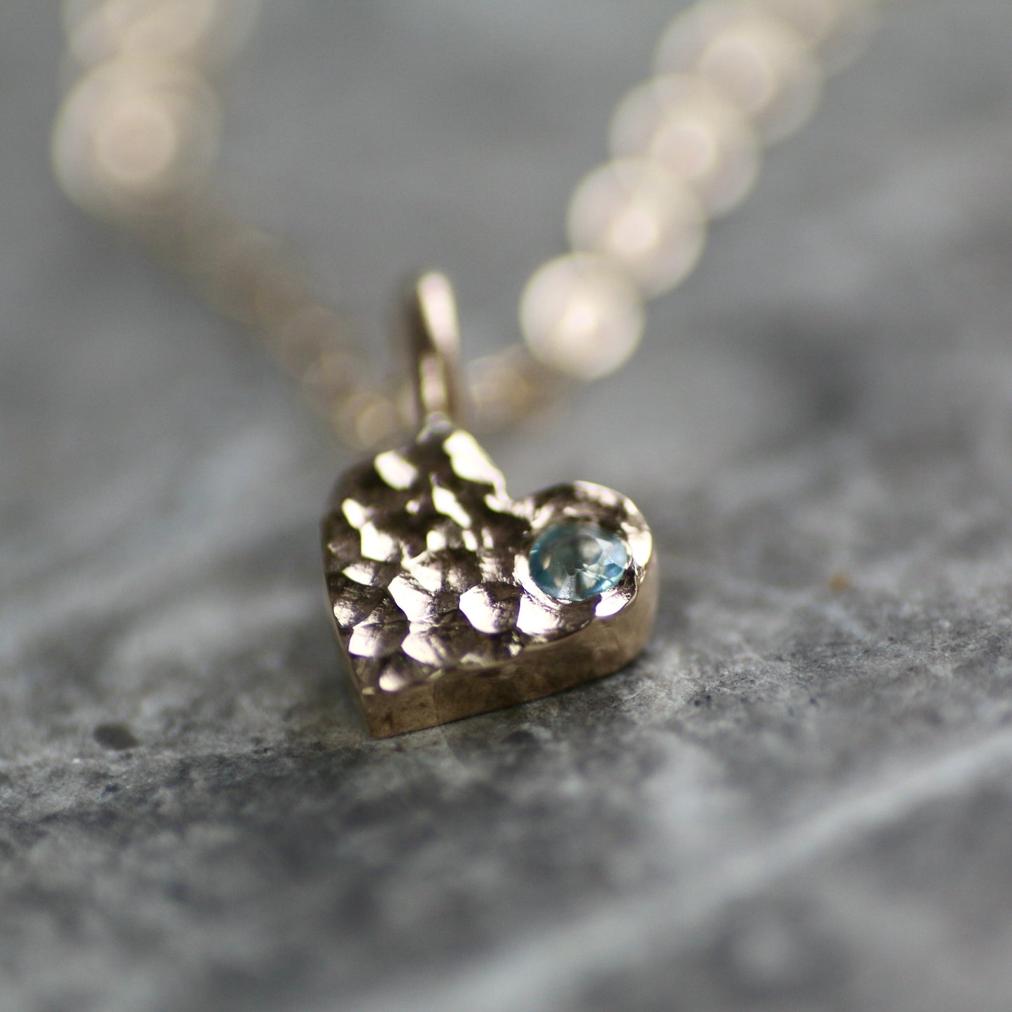 Aquamarine Textured Solid 9ct Yellow Gold Heart Pendant Necklace