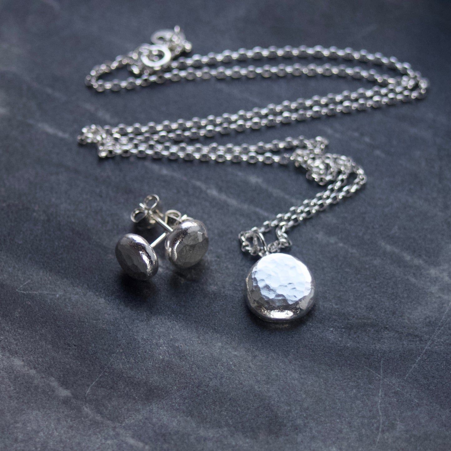 Chunky Hammered Recycled Silver Necklace & Earrings Gift Set image 2