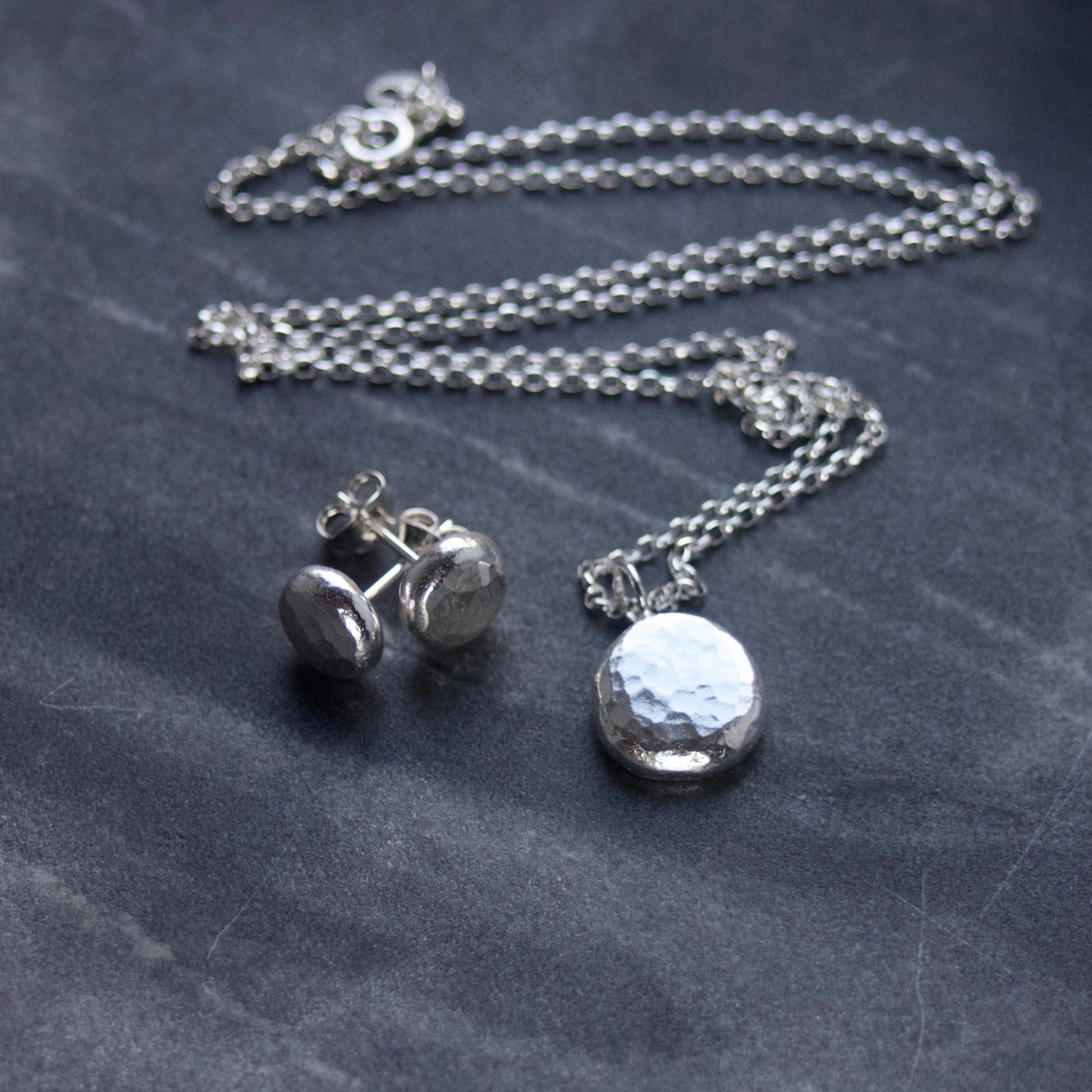 Chunky Hammered Recycled Silver Necklace & Earrings Gift Set image 2