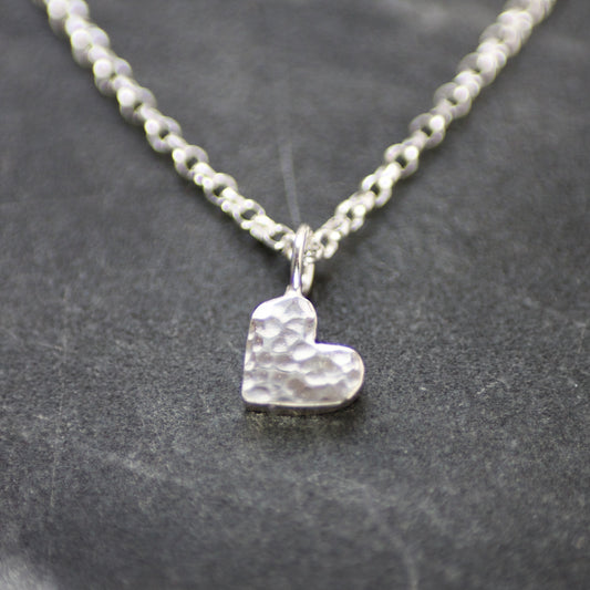 Solid Hammered Sterling Silver Heart Necklace image 0