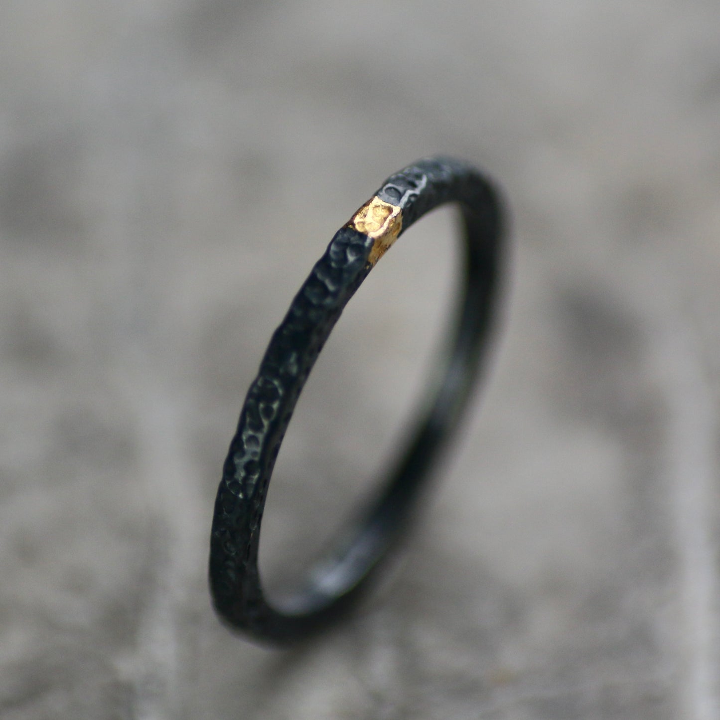 Oxidised Dot Textured Silver & Gold Textured Skinny Stacking Ring image 1