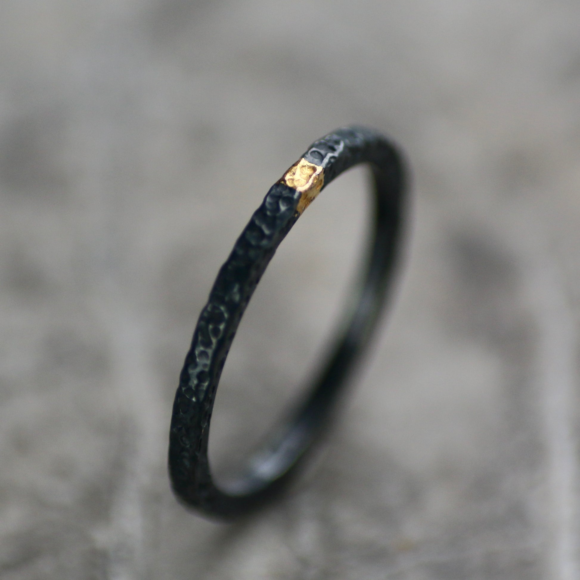 Oxidised Dot Textured Silver & Gold Textured Skinny Stacking Ring image 1