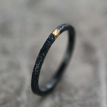 Oxidised Dot Textured Silver & Gold Textured Skinny Stacking Ring image 1