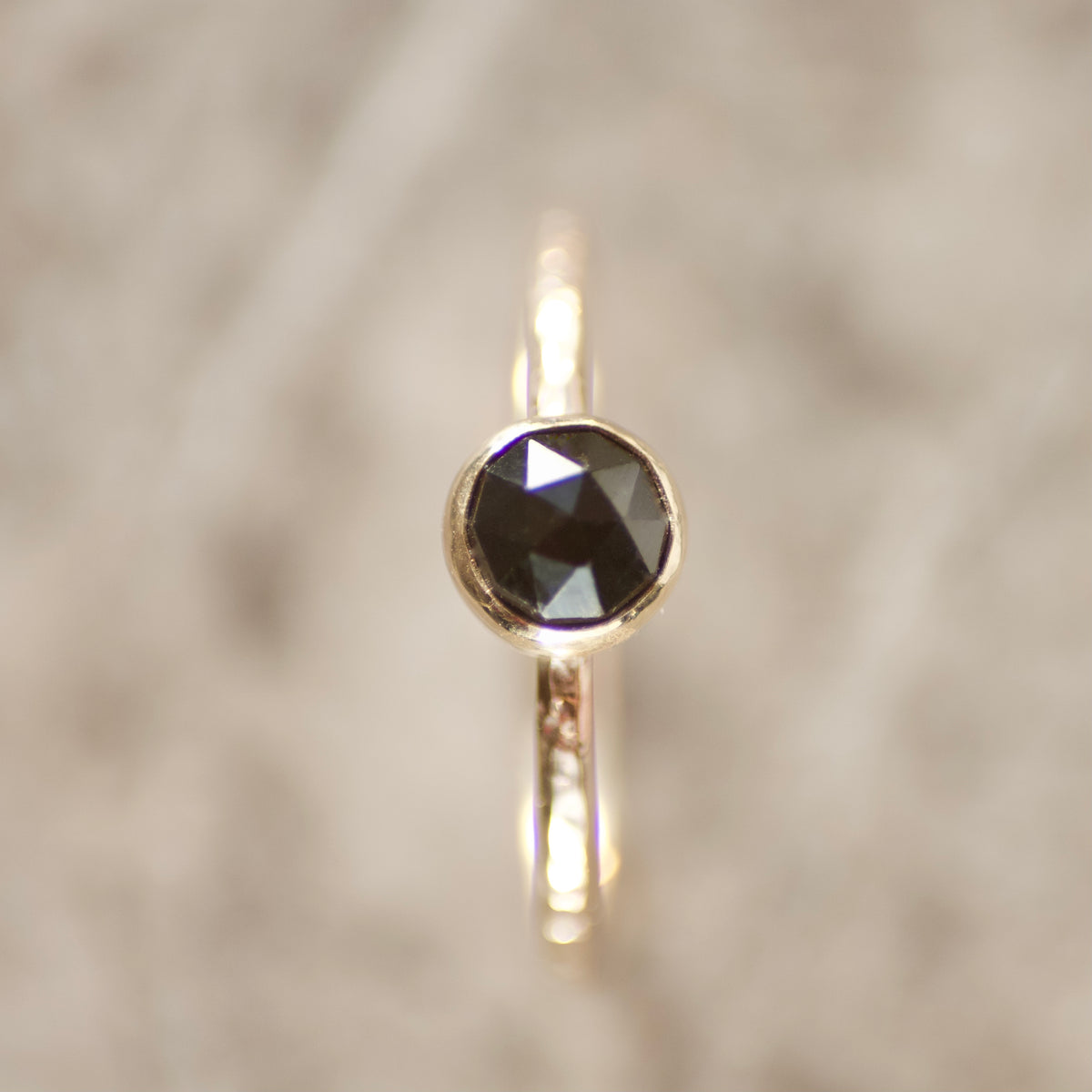 Solid 9ct Gold & Black Spinel Skinny Stacking Ring UK Size S ½ image 1