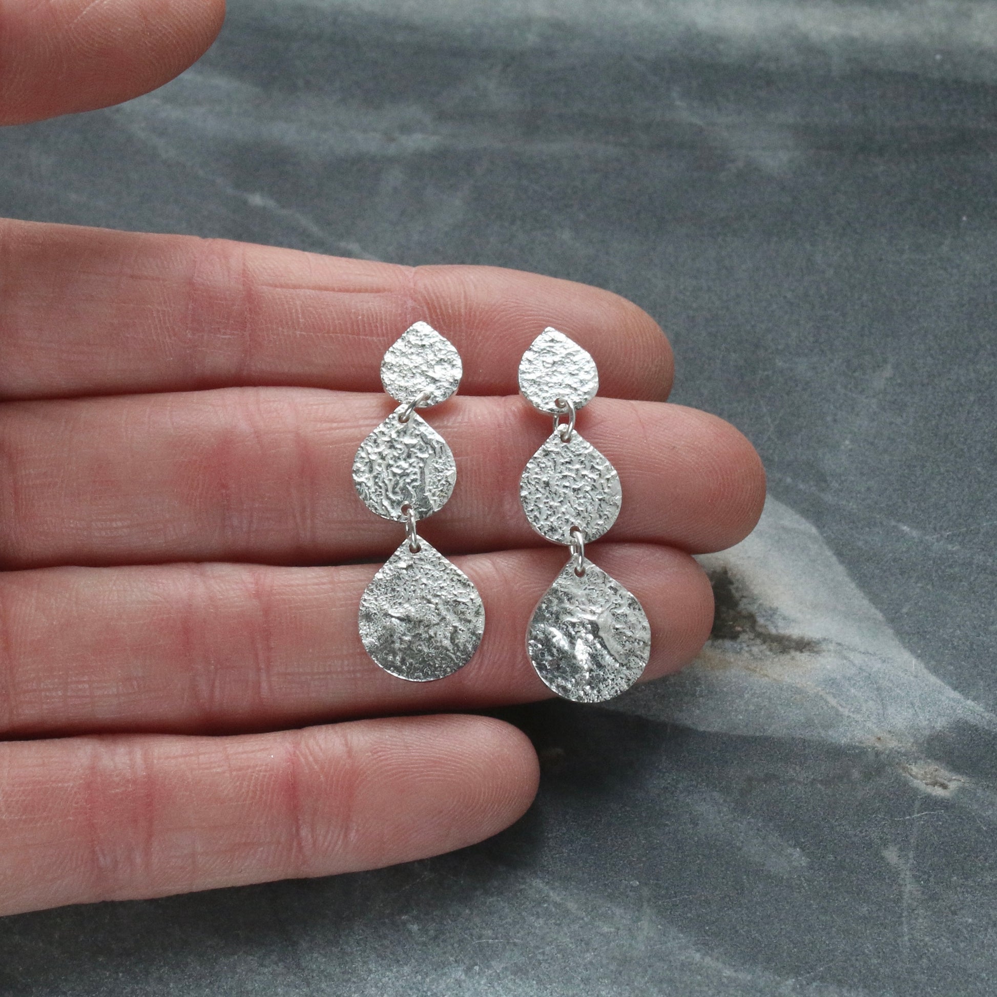 Triple Teardrop Silver Earrings image 1