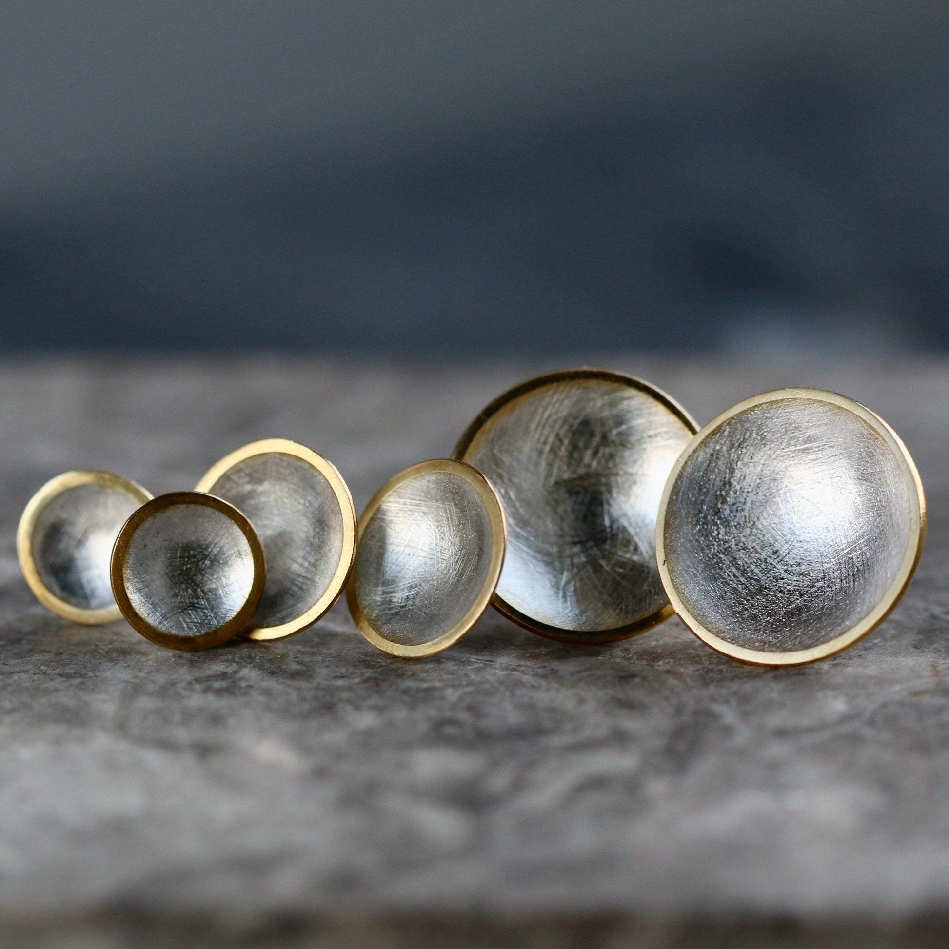 Large Silver + Gold Concave Disc Studs image 7