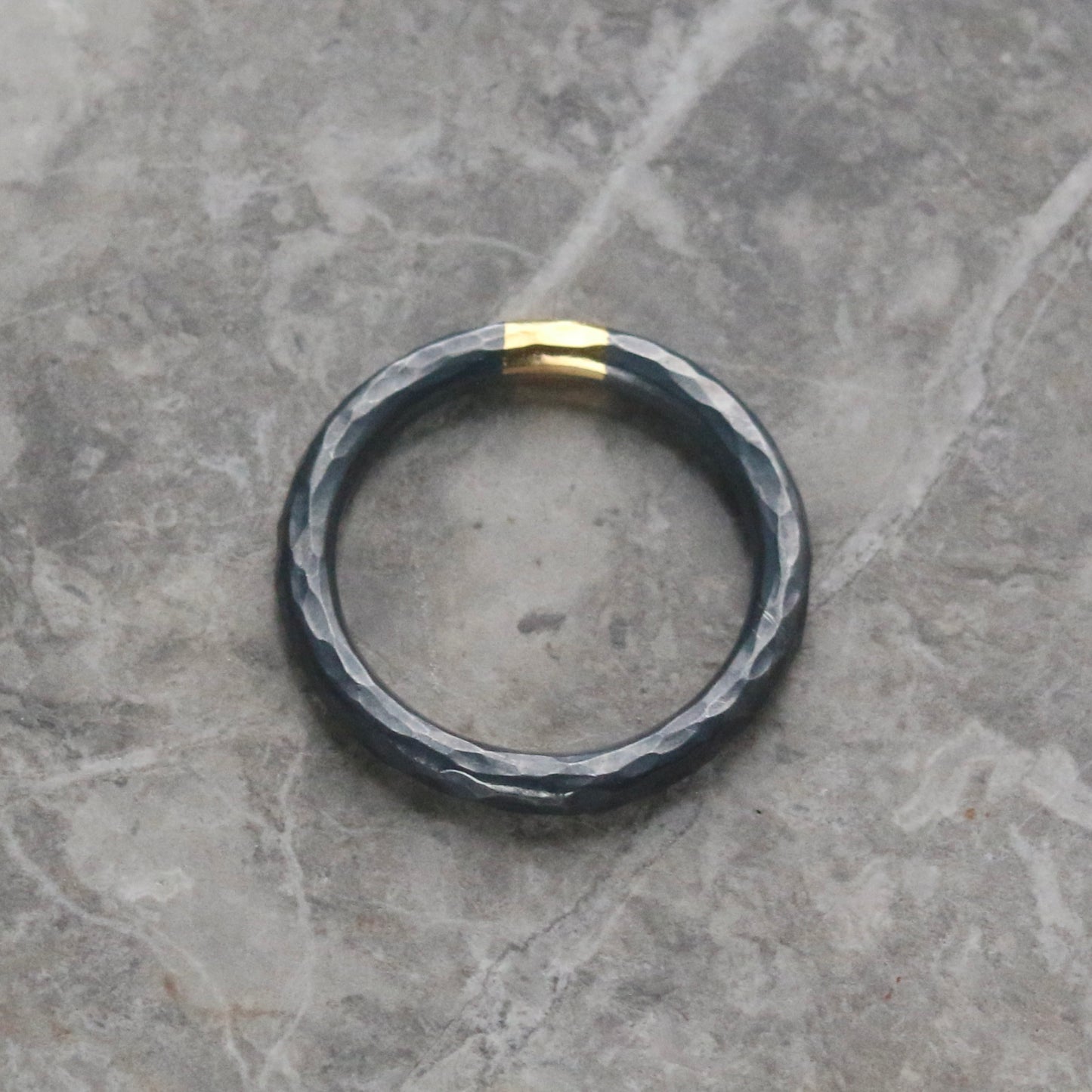 Round 3mm Oxidised Hammered Silver & Gold Ring image 3