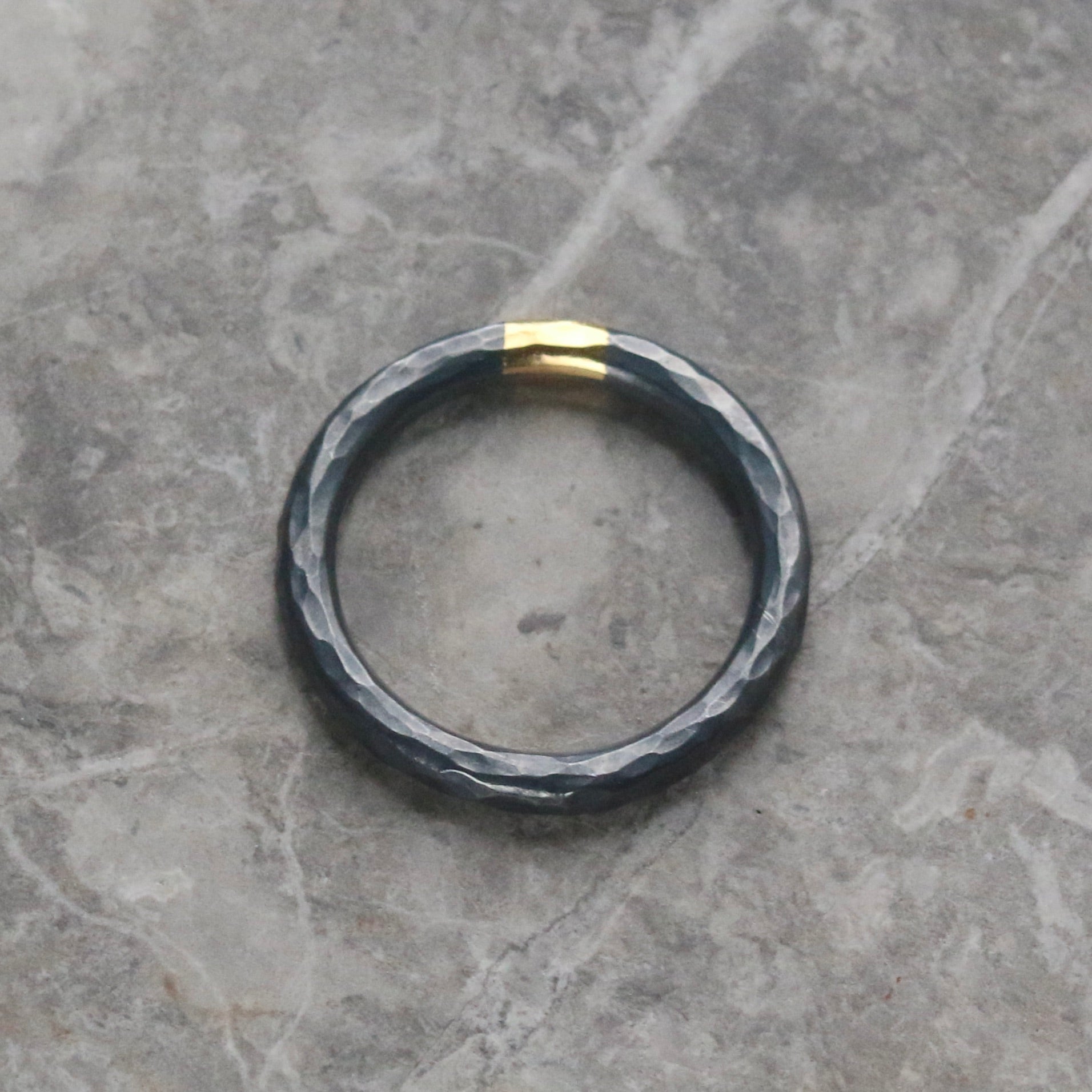 Round 3mm Oxidised Hammered Silver & Gold Ring image 3