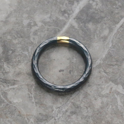 Round 3mm Oxidised Hammered Silver & Gold Ring image 3