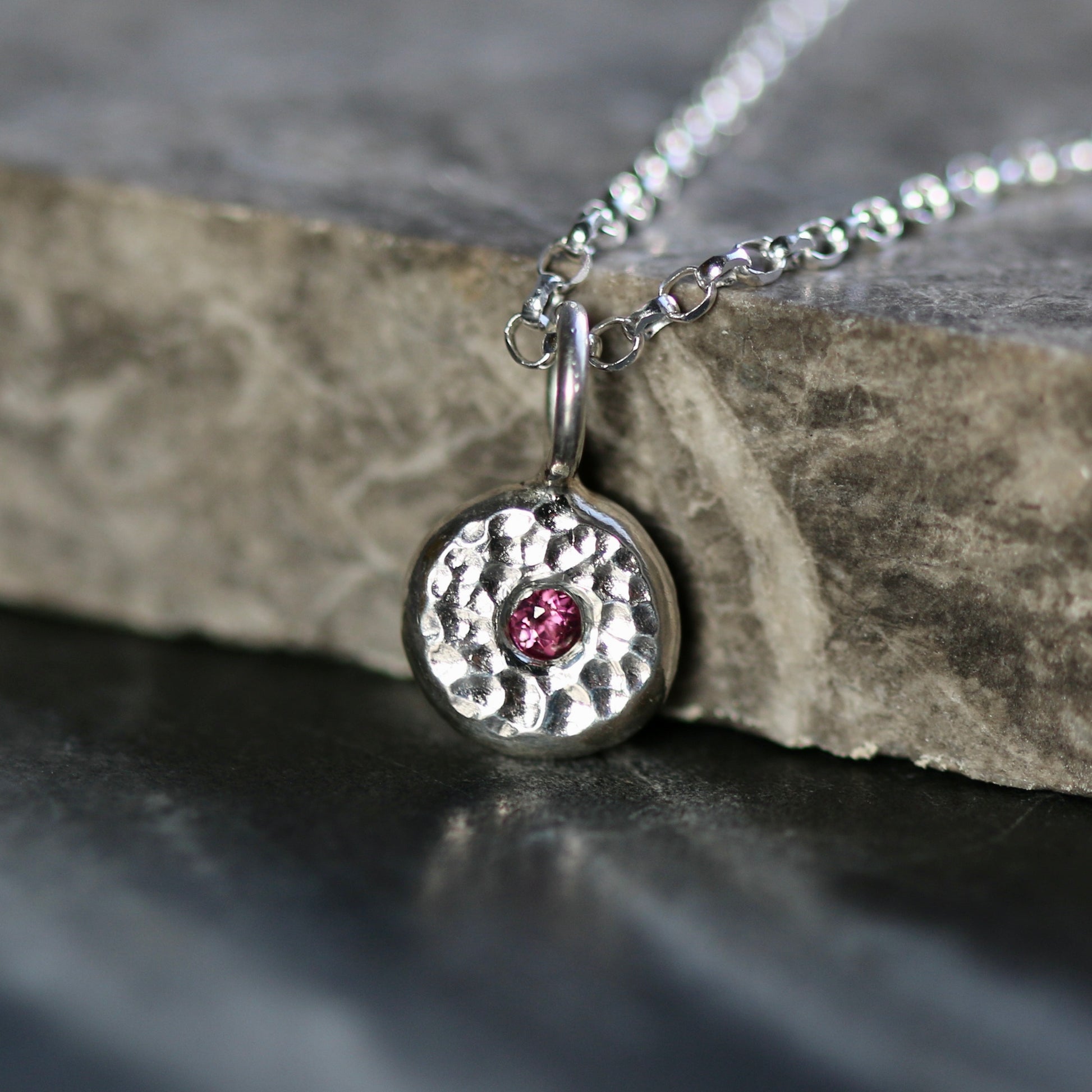 Solid Silver Pebble & Pink Sapphire Pendant Necklace image 2
