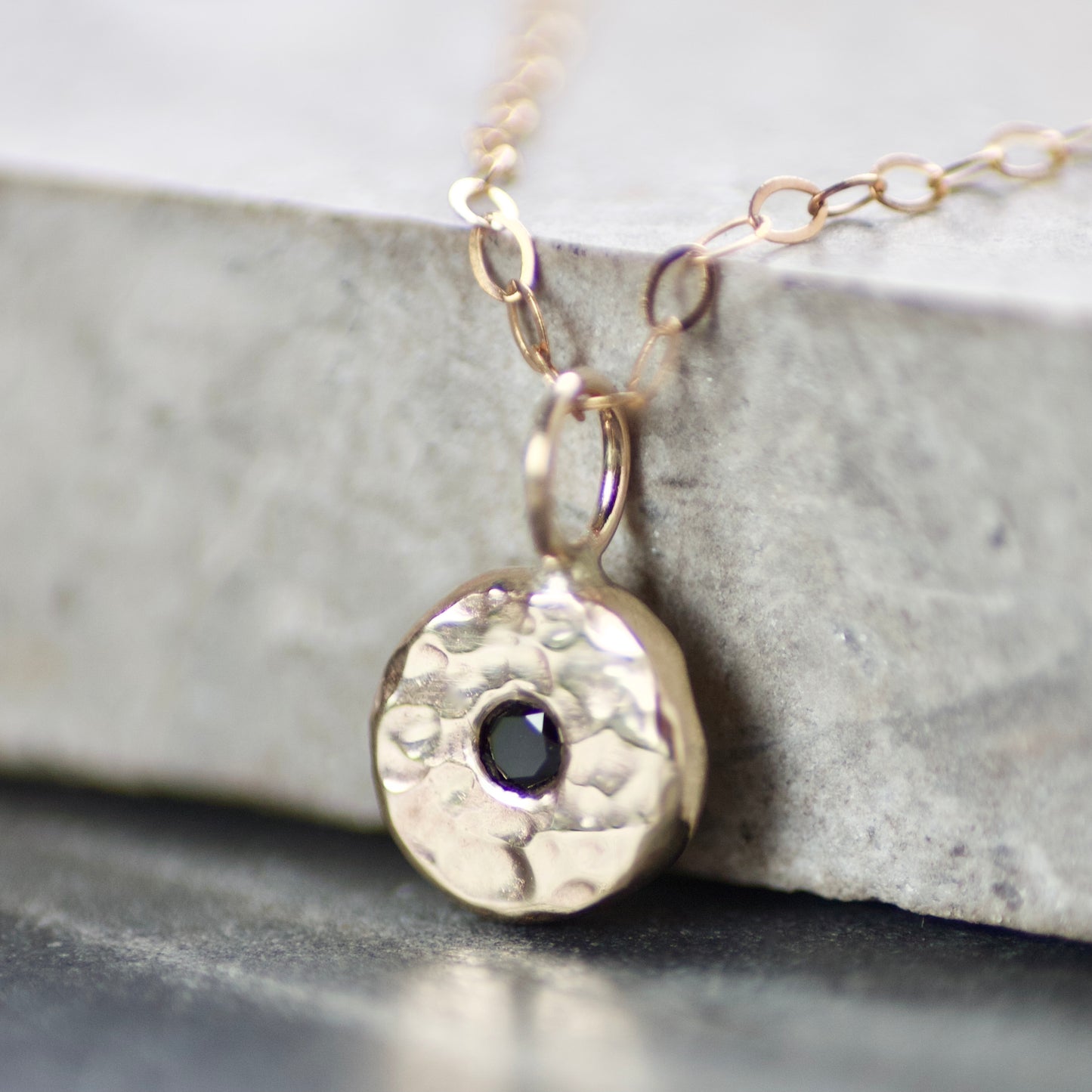 Black Diamond & Recycled Solid 9ct Yellow Gold Pebble Pendant Necklace image 0