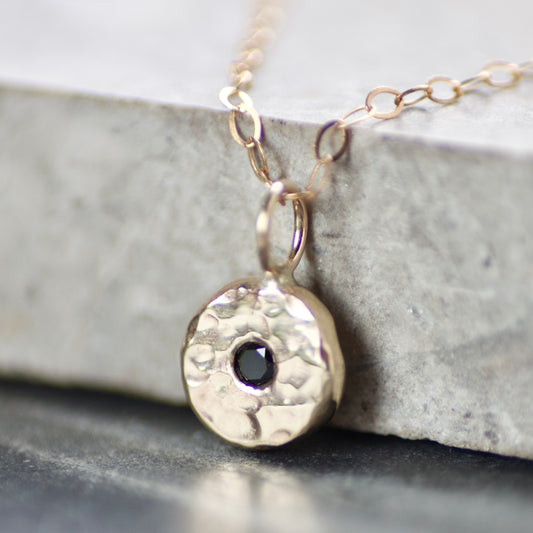 Black Diamond & Recycled Solid 9ct Yellow Gold Pebble Pendant Necklace image 0