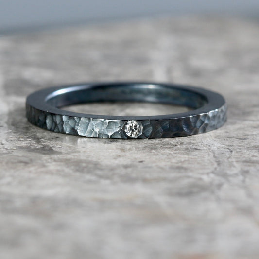 Oxidised Silver Salt & Pepper Diamond Ring image 0