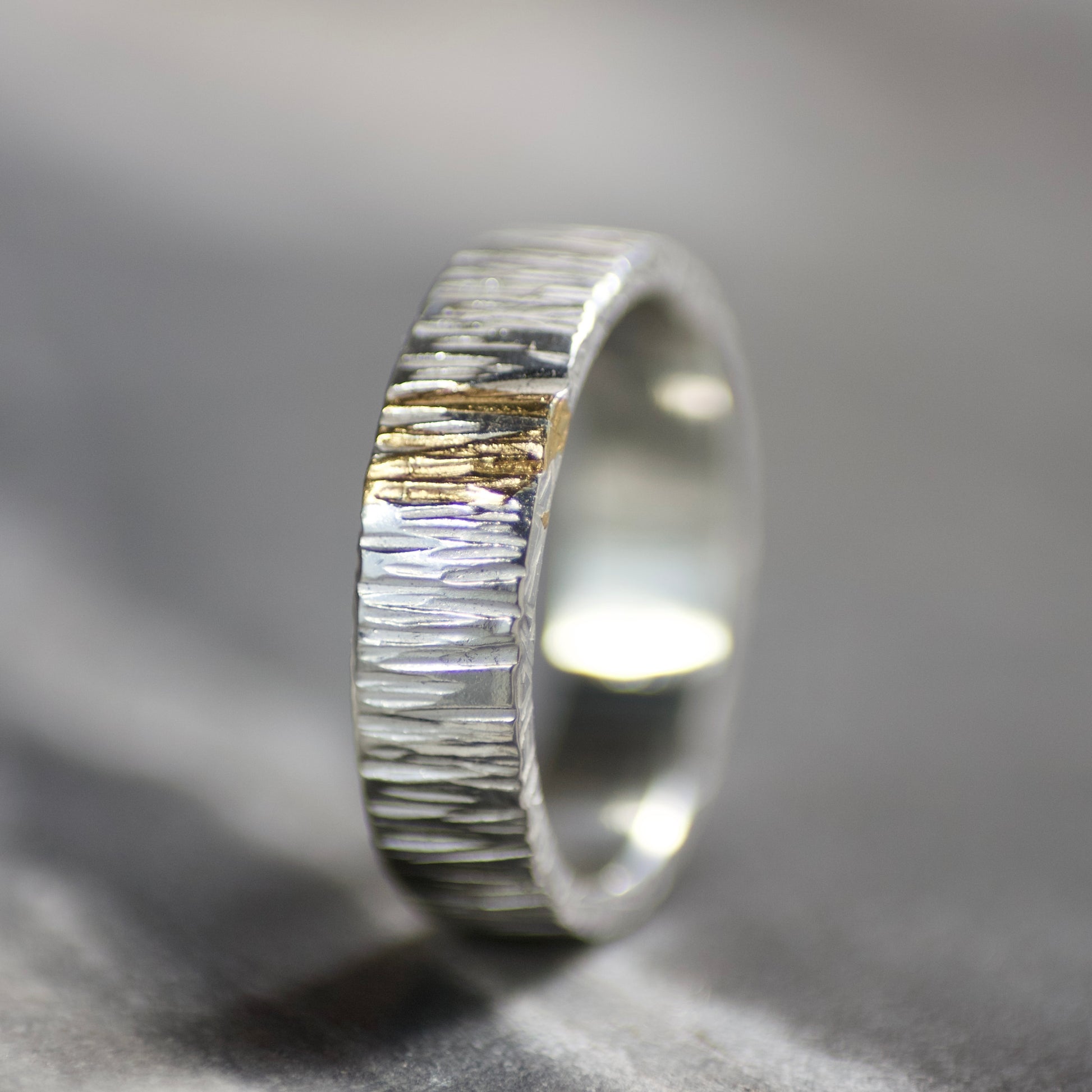 Silver & Gold Linear Textured 4mm Keum Boo Ring image 2