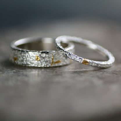 Oxidised Dot Textured Silver & Gold Textured Skinny Stacking Ring image 8