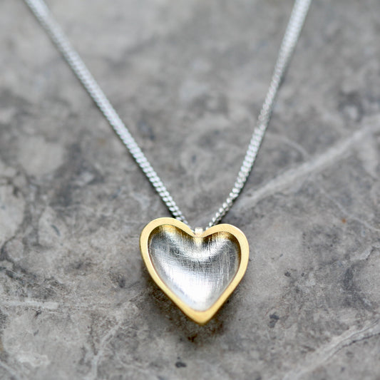 Silver + Gold Plate Heart Pendant Necklace image 0