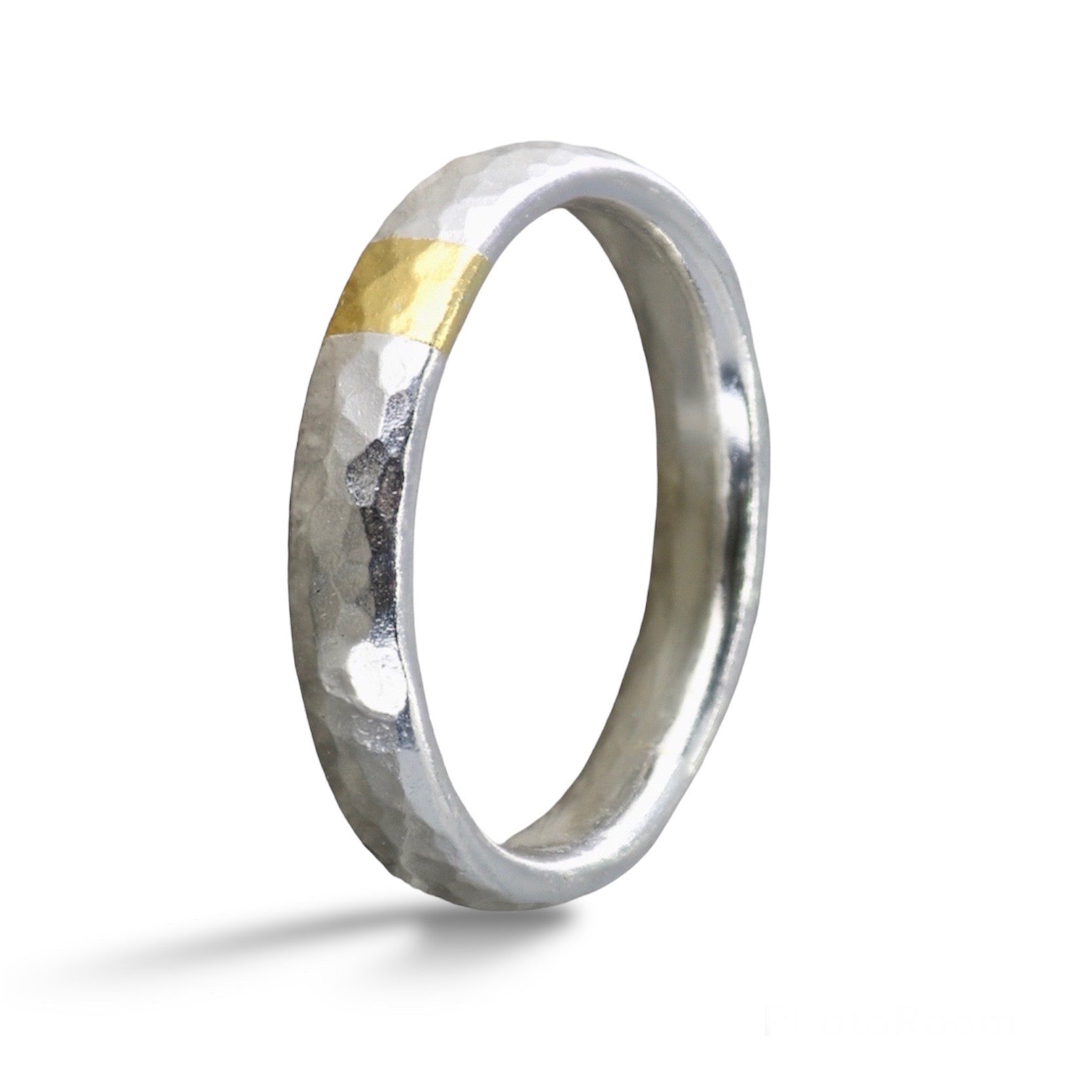 Hammered Silver & Gold Textured 4mm Ring image 0
