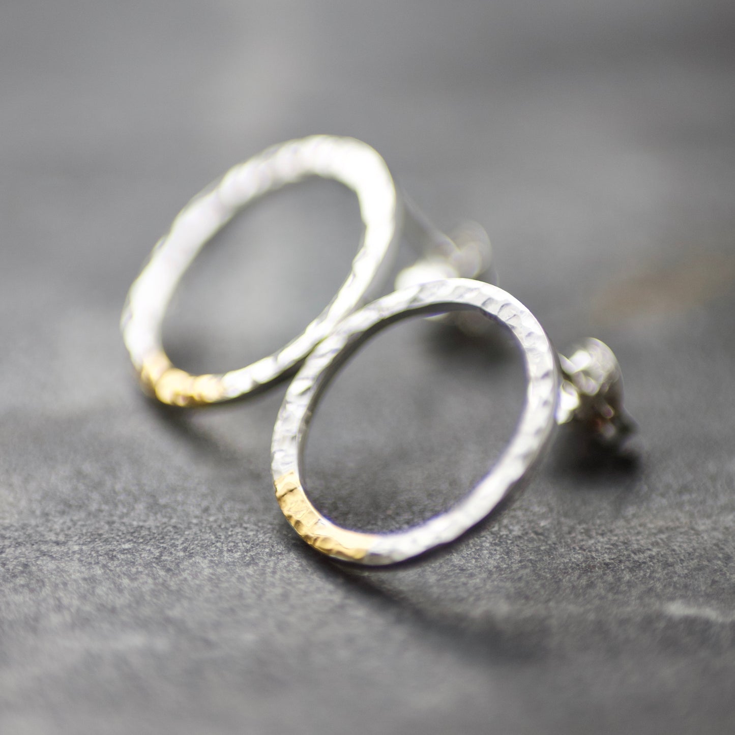Keum Boo Hammered Sterling Silver & 24ct Gold Hoop Studs image 6