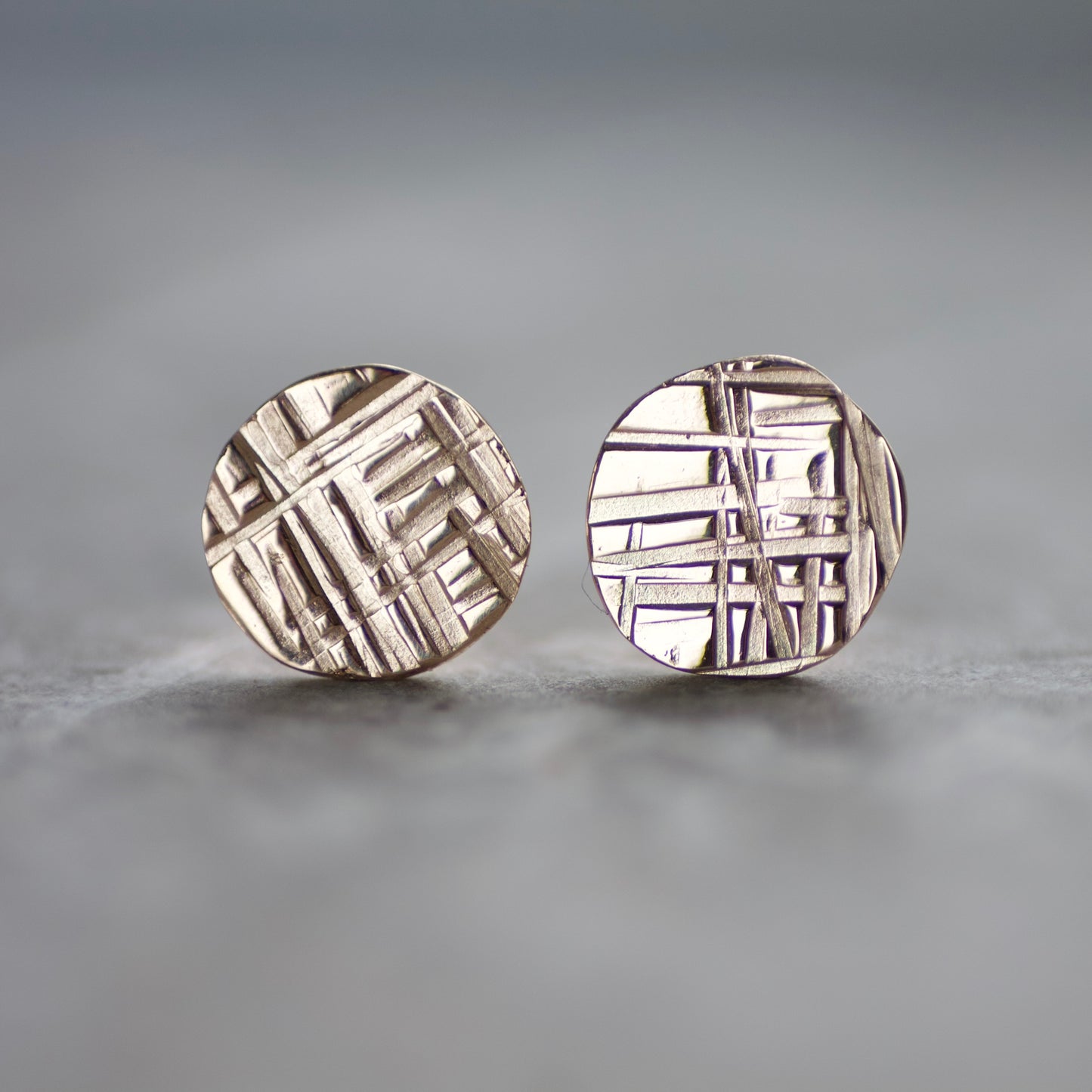 Recycled Solid 9ct Gold Criss Cross Disc Studs image 0