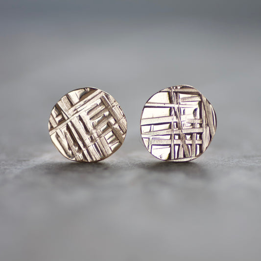 Recycled Solid 9ct Gold Criss Cross Disc Studs image 0