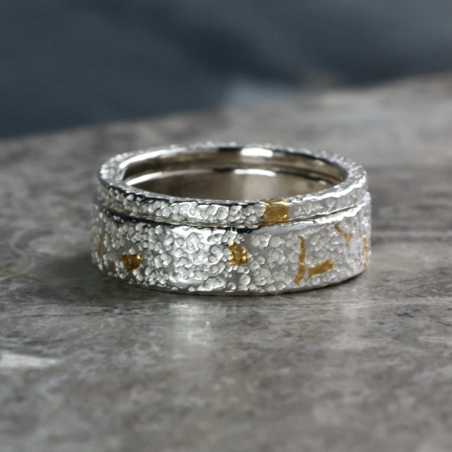 Dot Textured Silver & Gold Textured Skinny Stacking Ring image 7