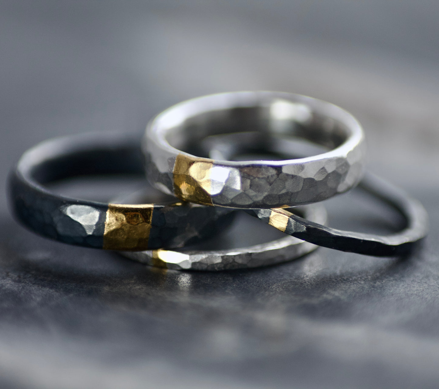Oxidised Hammered Silver & Gold Skinny Ring image 4