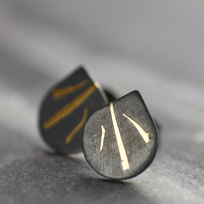 LC Oxidised 10mm Stripe Keum Boo Stud Earrings image 1