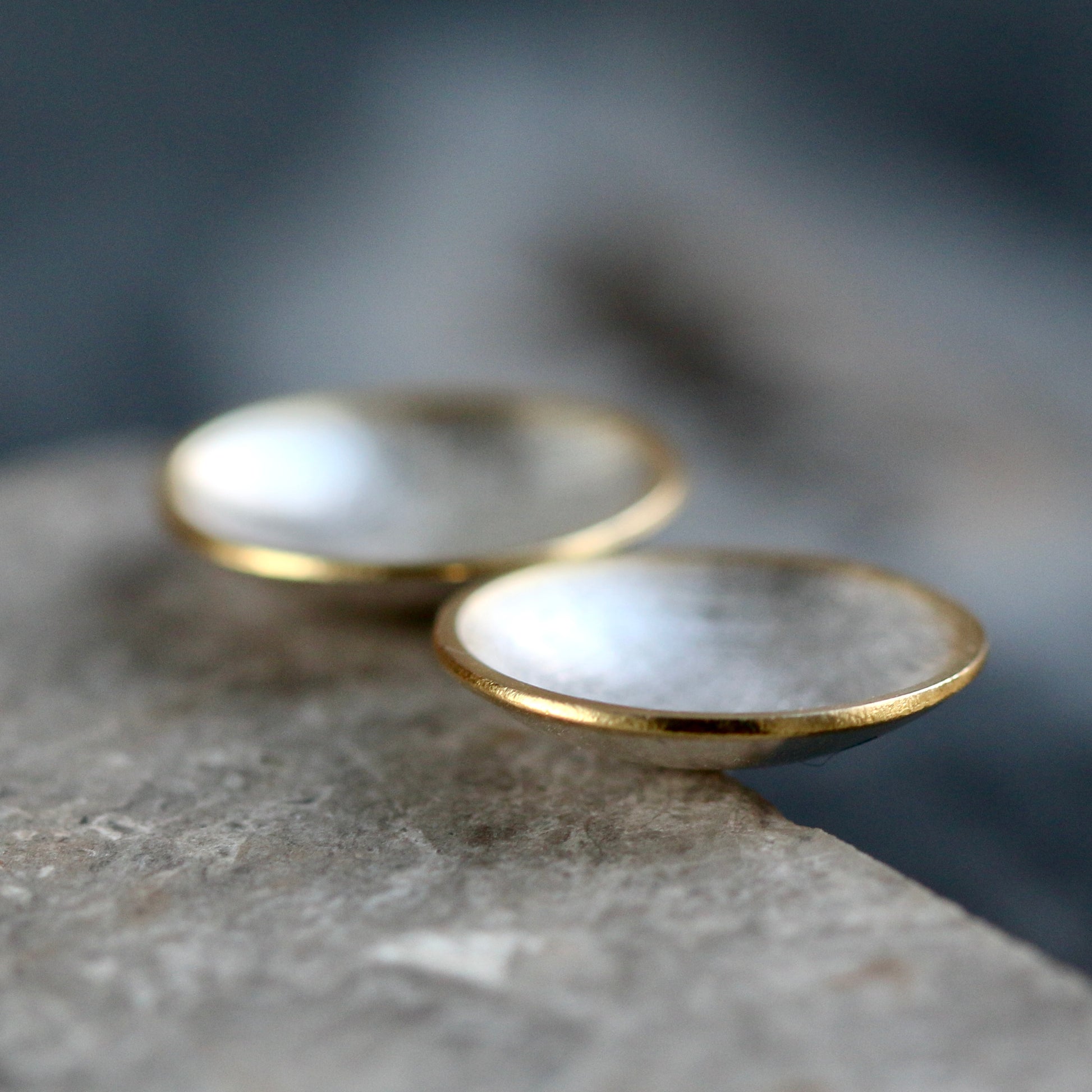 Large Silver + Gold Concave Disc Studs image 6