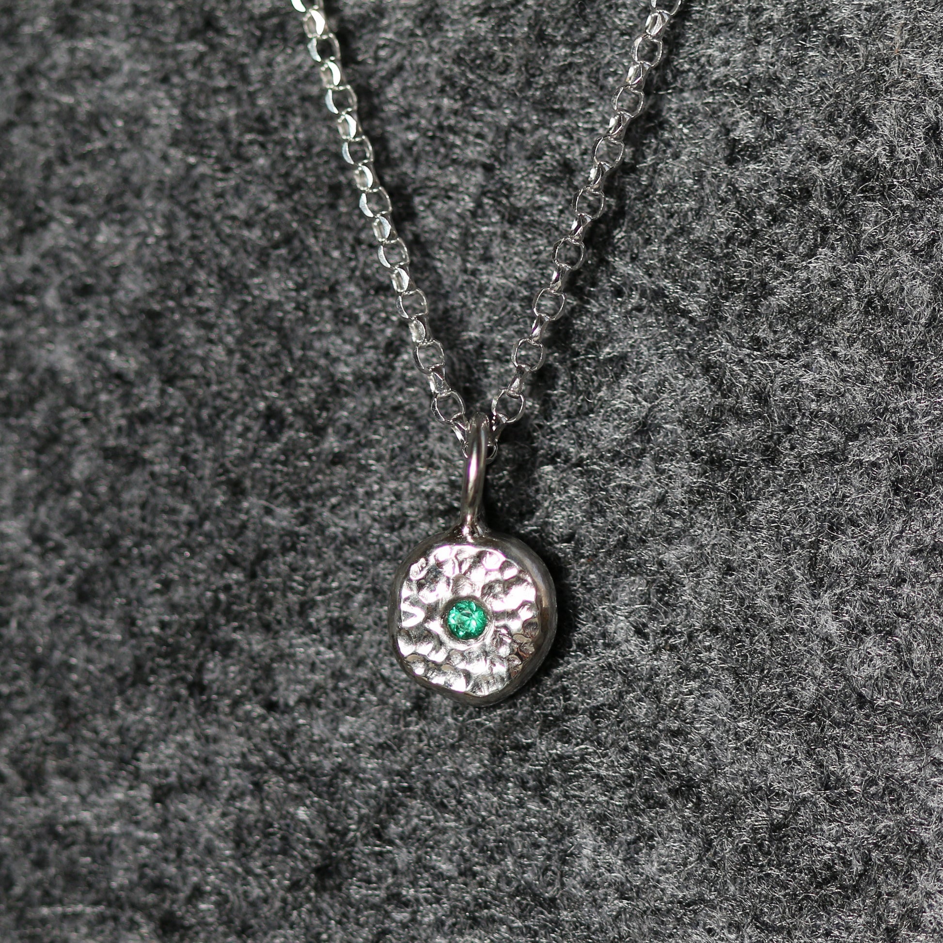Solid Silver Pebble & Emerald Pendant Necklace image 0