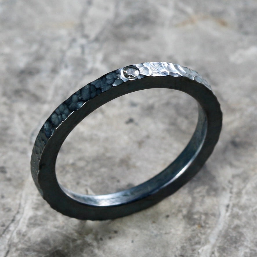 Oxidised Silver Salt & Pepper Diamond Ring image 2